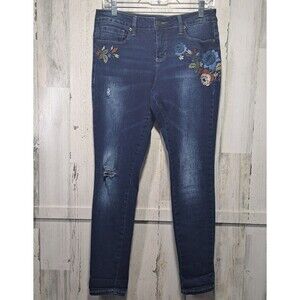 Royalty For Me Skinny Jeans Womens Sz 4 Mid Rise Embroidered Floral Distressed